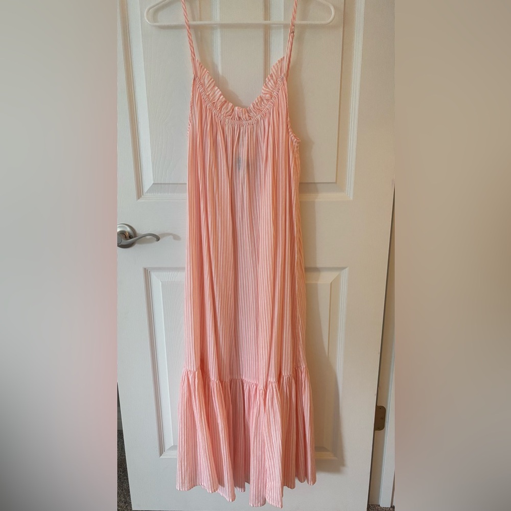 J. Crew Pink Striped Midi Dress